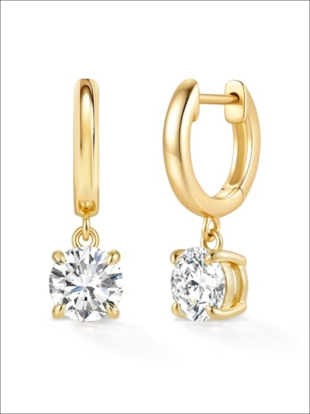 14K Gold Plated CZ Drop Dangle Huggie Earrings Stainless Steel Posts